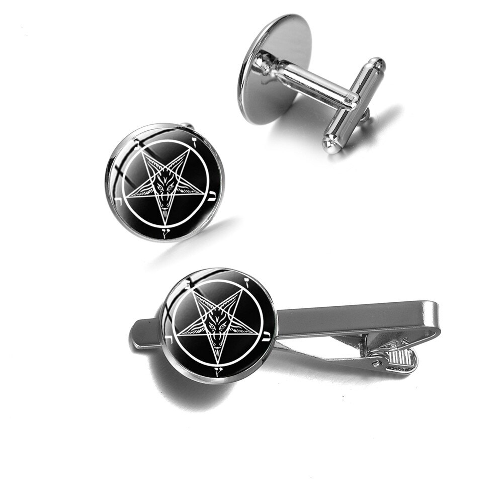 Vintage satanisme rød gedehoved manchetknapper og slips clipart baphomet omvendt pentagram statement manchetknapper unisex gotiske smykker