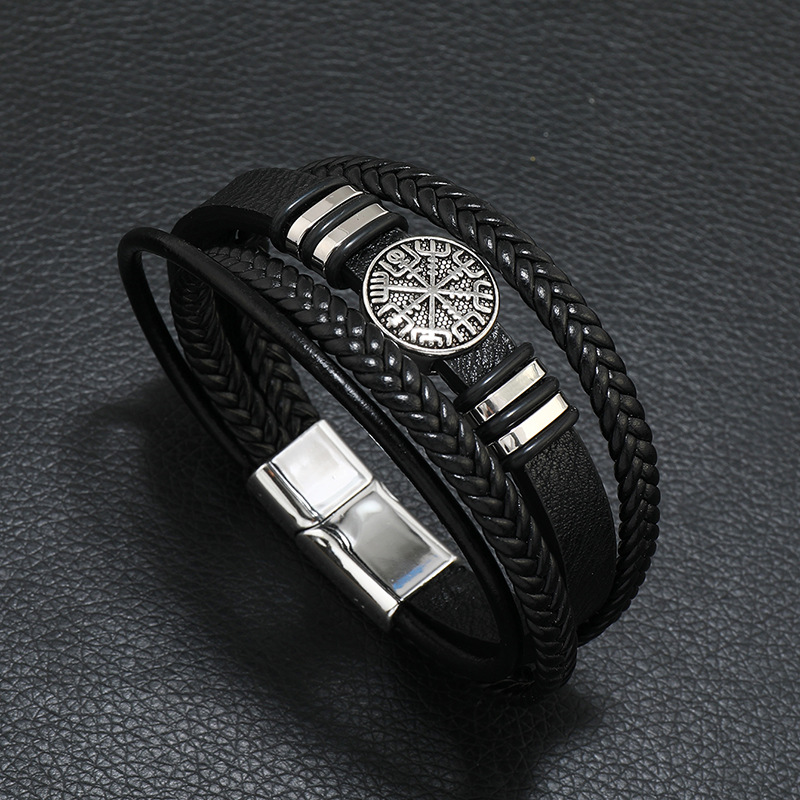Men's Musical Symbol Leather Bracelet Vintage Men's Bracelet Music Symbol Simple Leather Multi-Layer Bracelet