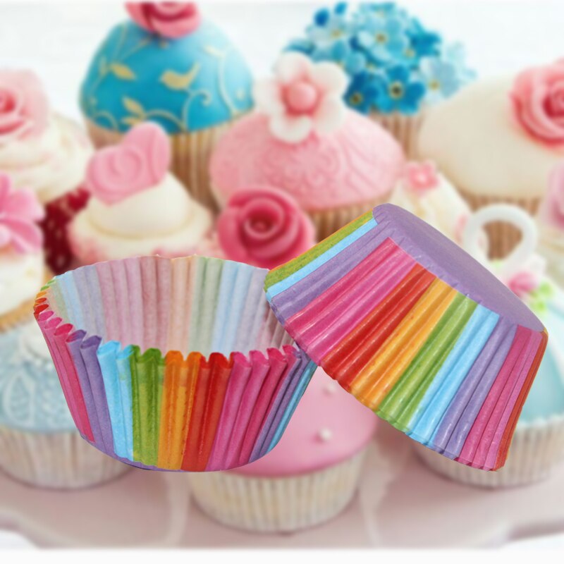 100 stuks kleurrijke regenboog papieren cake cupcakevormpjes bakvorm muffindoos vormpjes feestschaal cakevorm decoratiegereedschap 11
