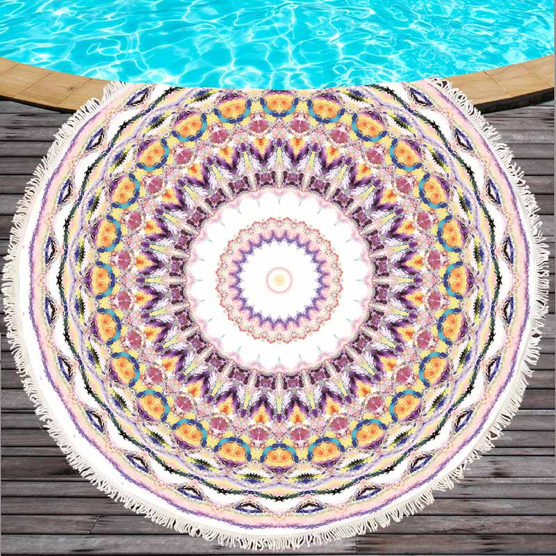 Serviette de plage ronde grande taille | Serviette de plage en coton géométrique imprimé, serviette de plage avec glands, Style bohème, cm été: Jaune