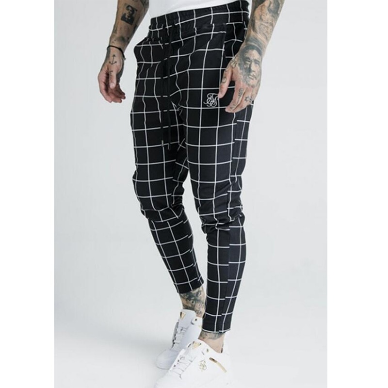 Pantalon de Jogging pour hommes, nouvelle tendance, tissu de Jogging, tissu de Jogging, style hip hop, en soie, imprimé à carreaux,