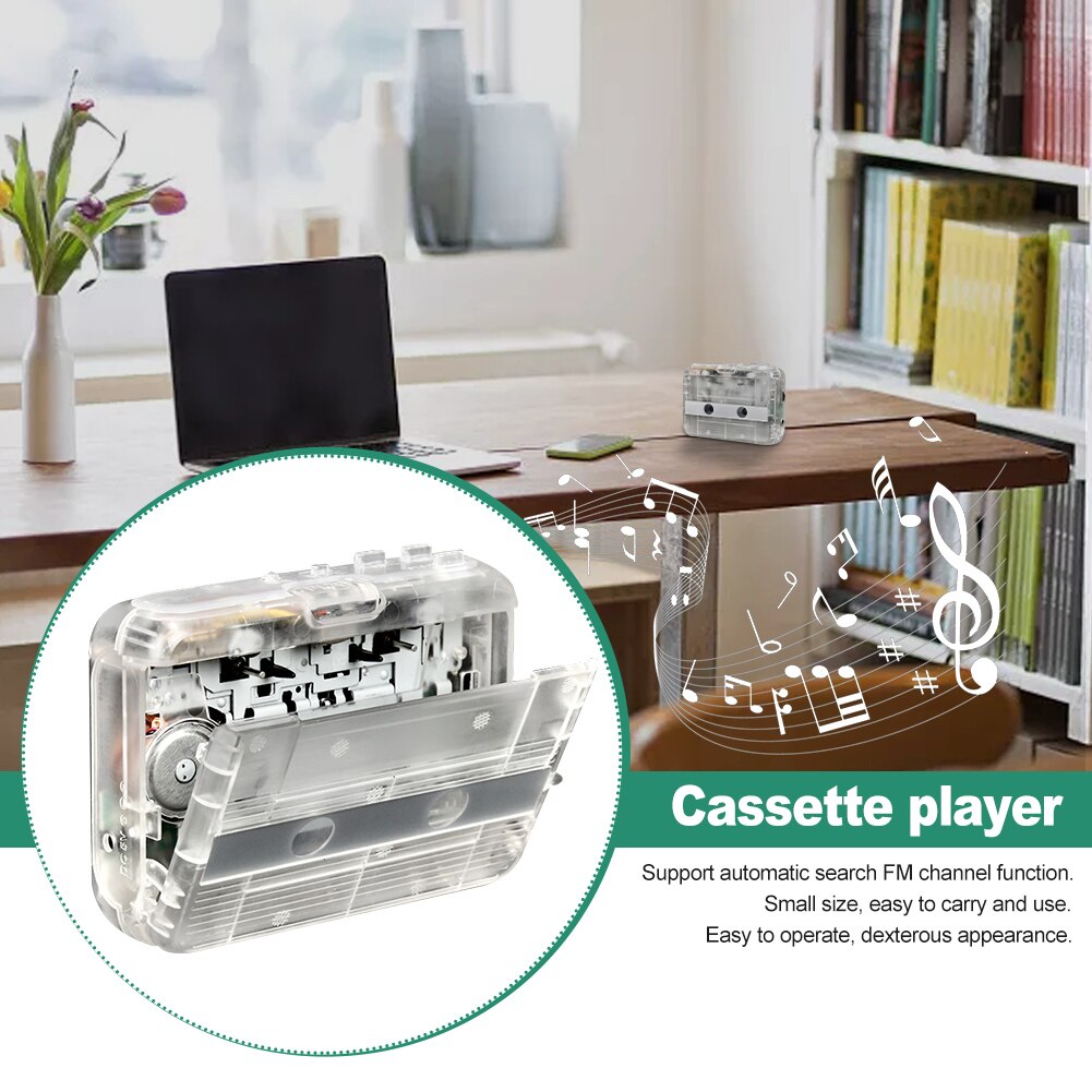 FM Radio Transparent Durable Auto-Reverse Portable Music Cassette Player -compatible Transmitter Tape
