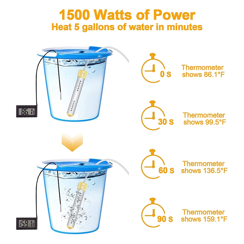 Immersion Water Heater 2000W, Portable Submersible Water Heater for Inground Pools,Bucket Heater,Inflatable Pool US Plug