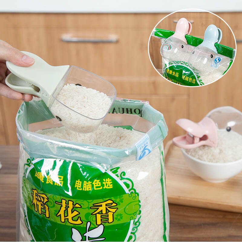 1 Pcs Eend Vorm Water Lepel Multifunctionele Rijst Maatbeker Rijst Schop Plastic Granen Rijst Zakken Afdichting Clip Keuken Gadgets