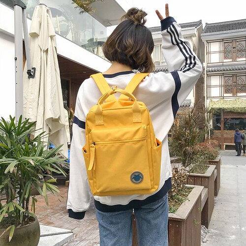 Skoletaske kvindelig koreansk version ulzzang rygsæk smarte gymnasieelever ins overfire rygsæk: Gul