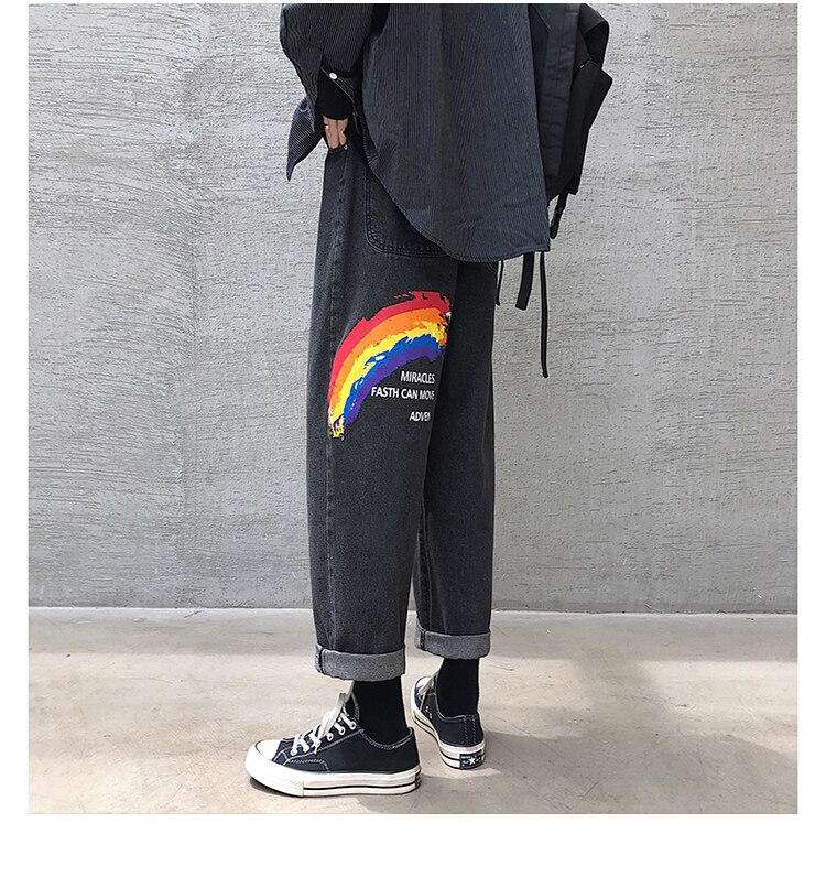 Jeans Slim Graffiti Print Plus Size Trousers Men
