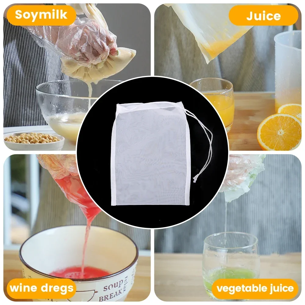 100Mesh Herbruikbare Mesh Sojamelk Nylon Filterzakken Moer Yoghurt Thee Koffie Olie Voedsel Druk Filter Theepot Grote Keuken Filters Zak