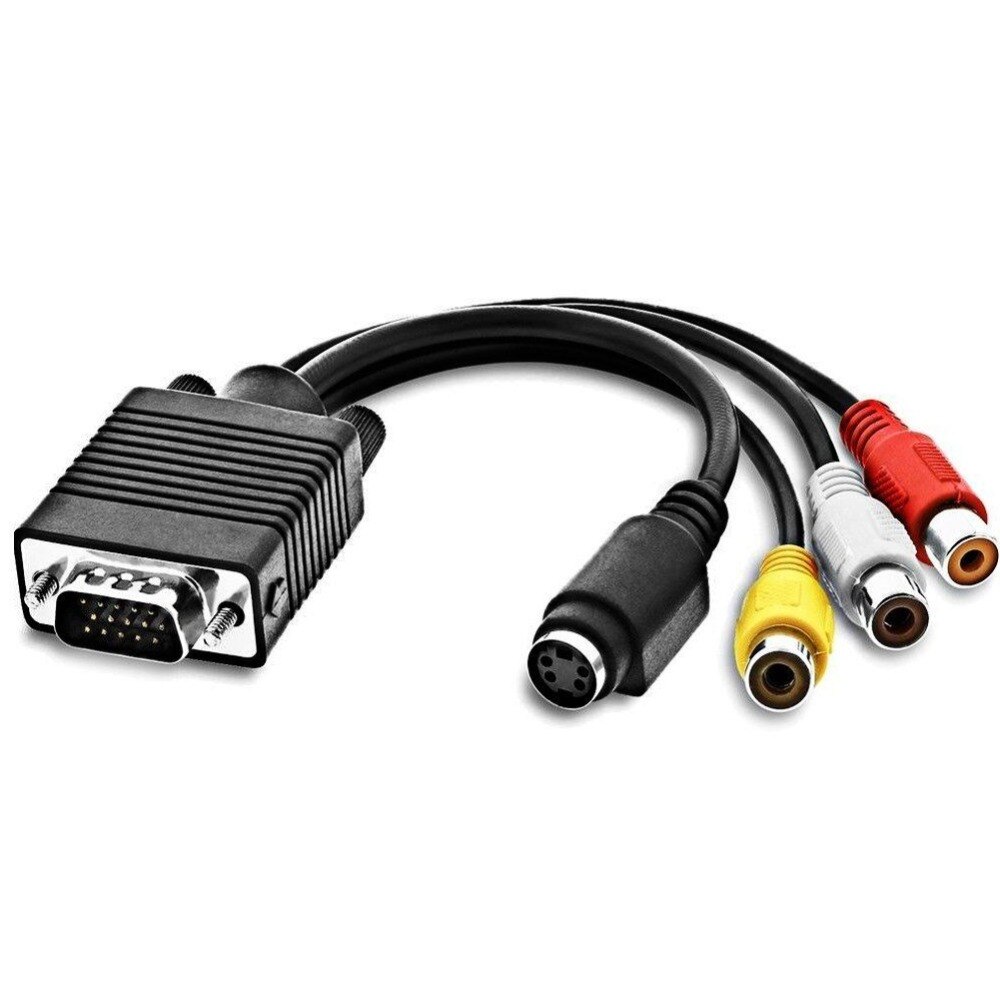 VGA macho a s-video 3 RCA Jack hembra compuesto AV salida de TV Adaptador convertidor Cable de vídeo para ordenador portátil PC HDTV