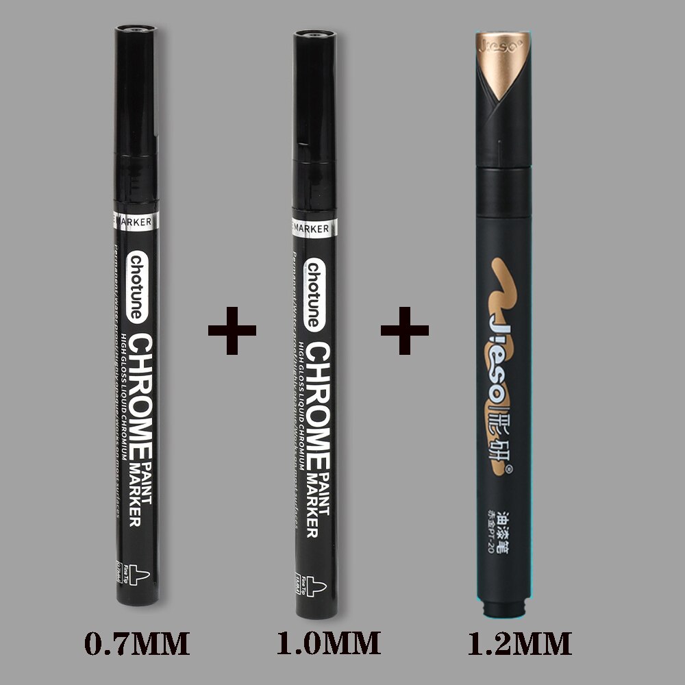 Galvanik Spiegel Silber Farbe Stift Hand-reparatur Chrom-überzogene Metall Wasserdichte Reifen Keramik berühren-hoch Farbe 1mm/2mm Feder: Silber--0.7-1-1.2MM