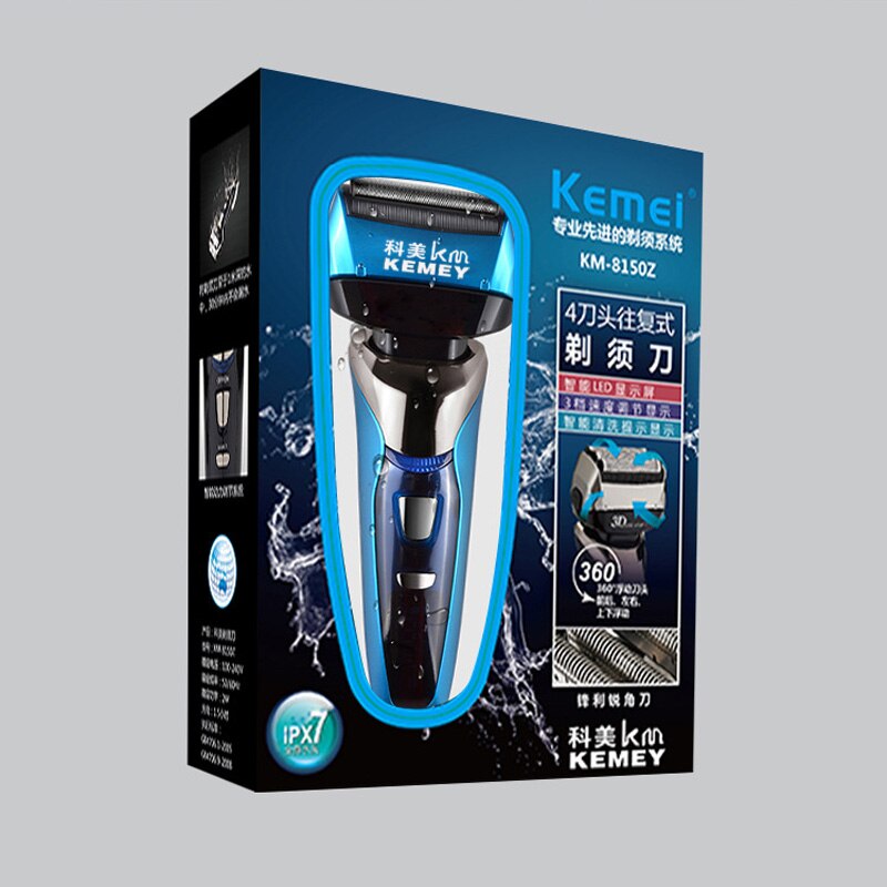 Afeitadora eléctrica Kemei 3D, cuatro cuchillas flotantes, afeitadora electrónica recargable, máquina de afeitar para el cuidado de la cara para hombres, máquina de afeitar para Barba D45: razor-with box
