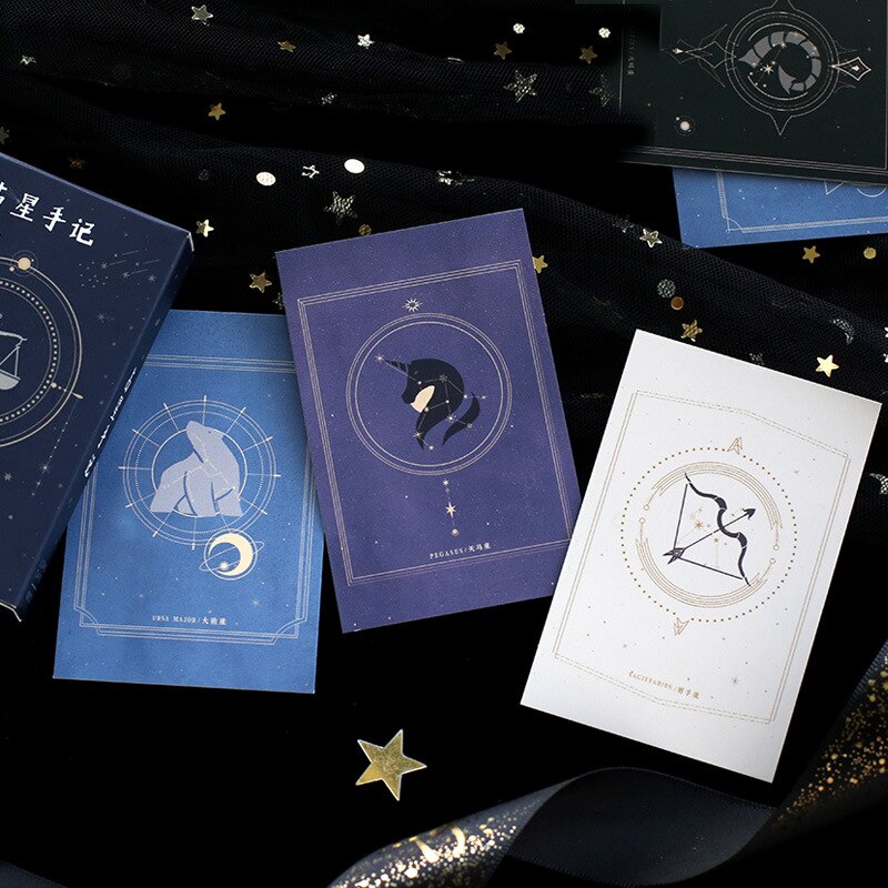 Lomo-marcapáginas de astrología de dibujos animados, tarjeta pequeña grabable, decoración de diario, papel de felicitación, papelería de , 28 Uds.