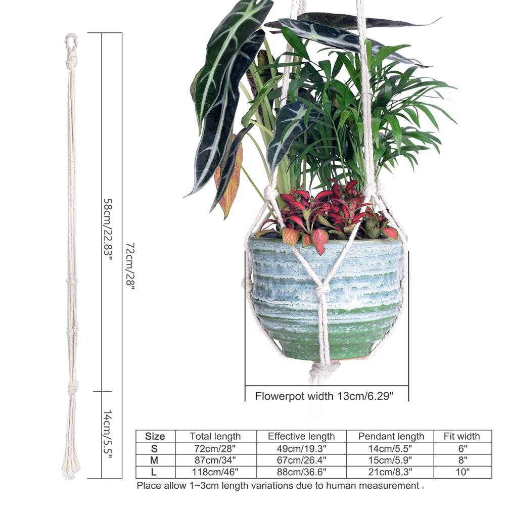 100%  katoenen geknoopte macramé plantenhangers, handgemaakte gevlochten touw bloempottenhouder, macramé hijstouw hangmand