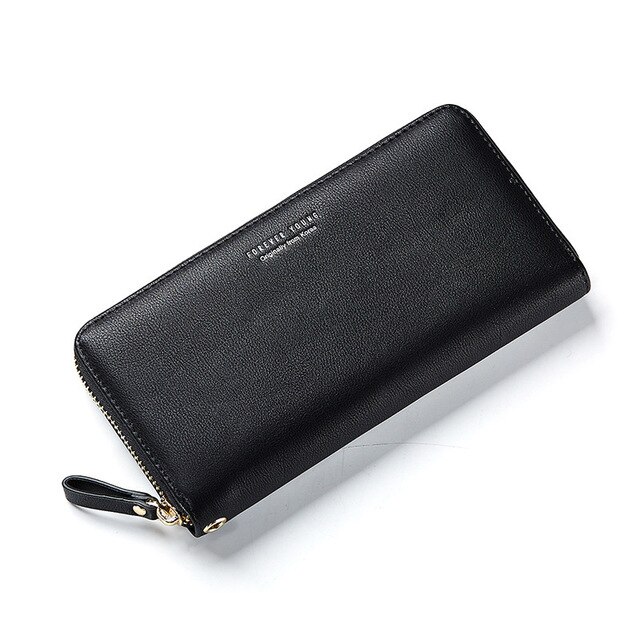 Wome pochette portefeuille grande capacité portefeuilles femme longue sac à main dame sacs à main téléphone poche porte-carte Carteras bracelet: Black