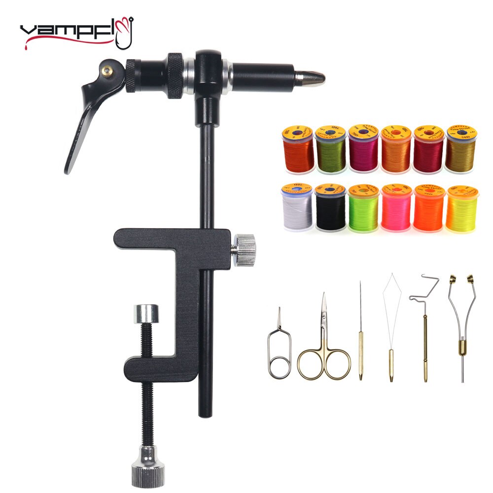 Vampfly C-Clamp Fly Tying Vise Hardened Steel Jaws 70D Fly Tying Thread Fly Tying Tool Kit-Bobbin Holder/Threader Whip Finisher