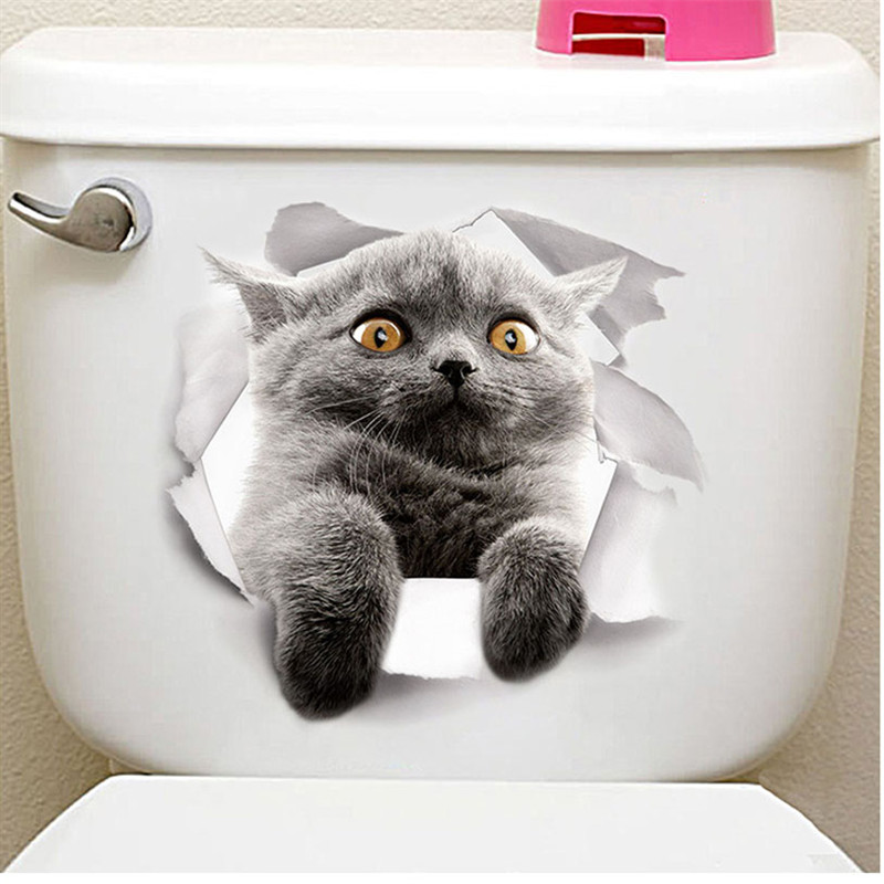 Nette Katze Hund Wc Aufkleber Dekoration Diy Lustige Karikatur Ebene Wc Wandbild Kunst lebendig 3d Kätzchen Welpen Safari Pvc Zauberstab Aufkleber: 18 XH2007