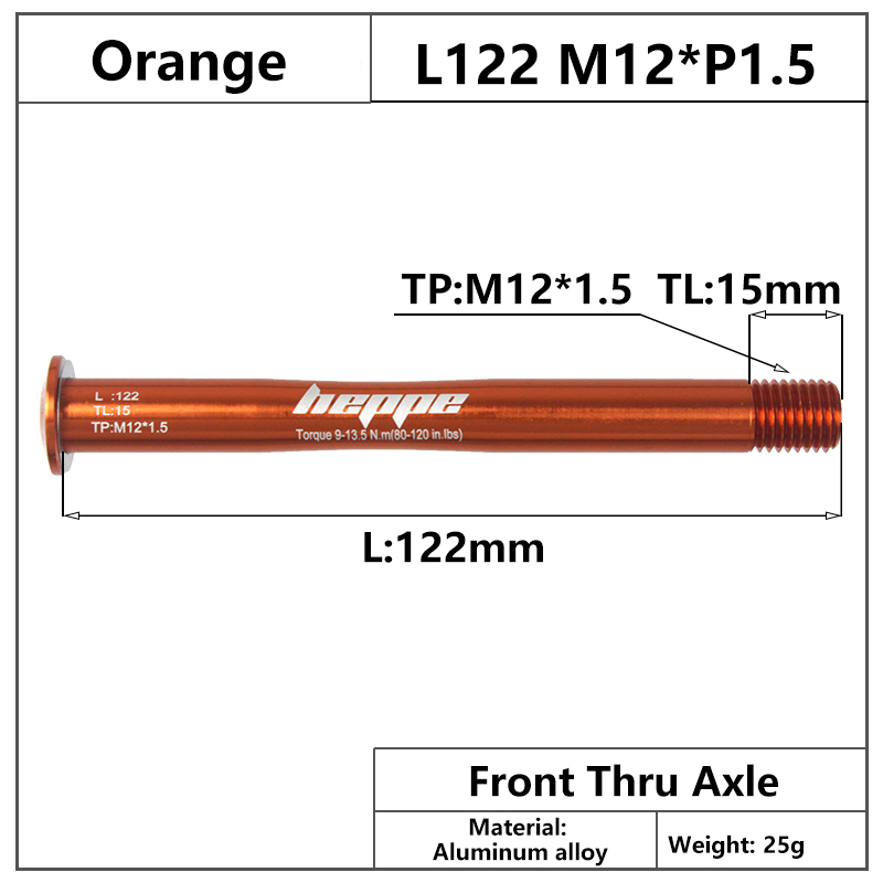 HEPPE – fourche avant de moyeu de vélo 12x100/12x110mm M12xP1.5, axe transversal multicolore à dégagement rapide: Orange Color
