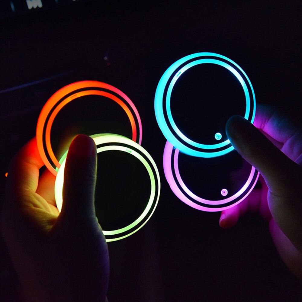 Universal led bilkopphållare rgb light anti-slip pad drink coaster interior decor auto ambient light biltillbehör interiör