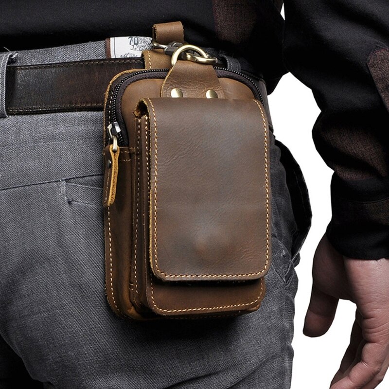 Männer lässig Kleine Taille Tasche Rindsleder Haken miserabel Tasche Taille Gürtel Pack Zigarette fallen 5.5 "Telefon Beutel