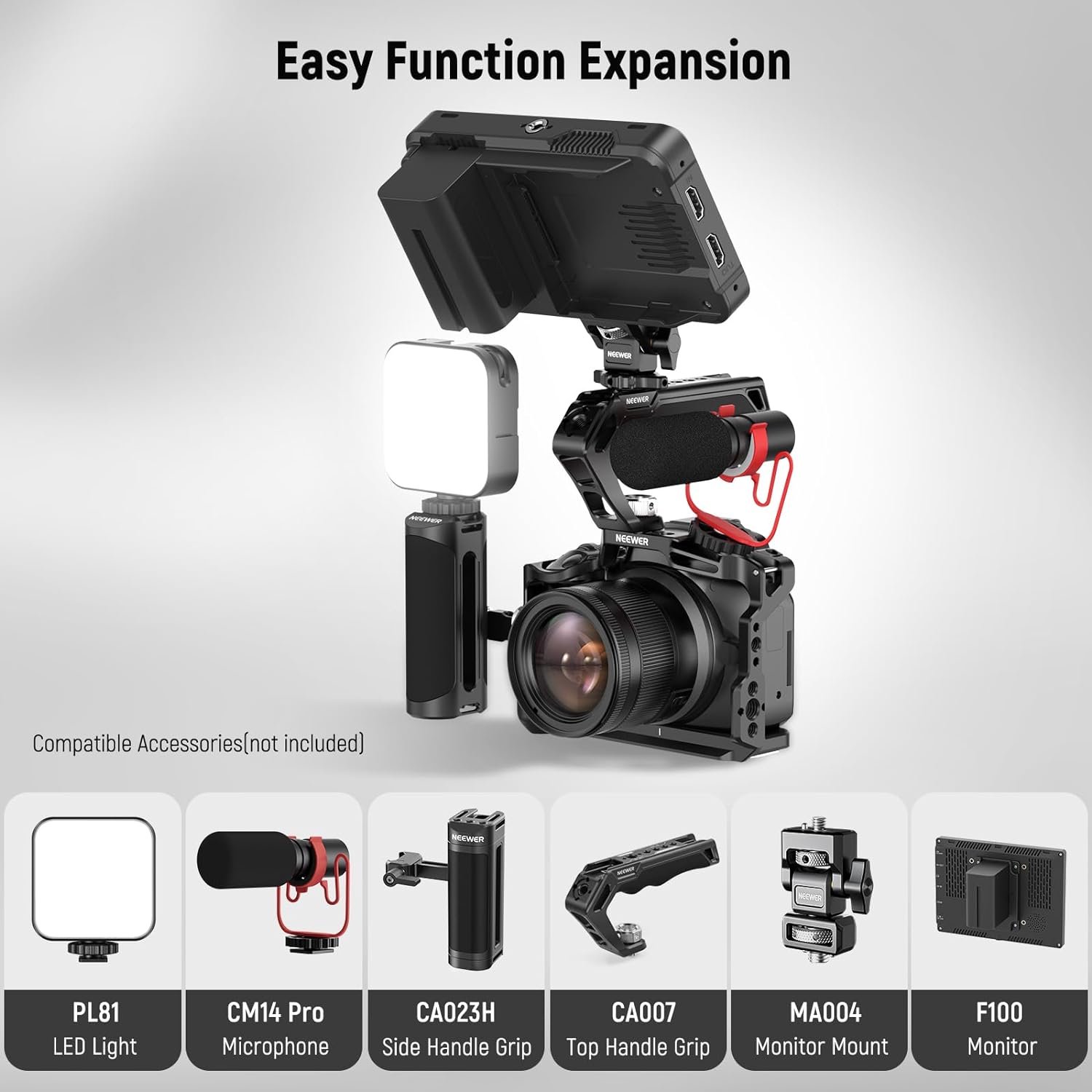 NEEWER R50 Camera Cage Compatible with Canon EOS R50 Aluminum Video Rig with NATO Rail 1/4" Threads 3/8" ARRI Holes Rig