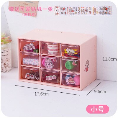 Kawaii Desktop Plastic Organizer Jewelry Makeup Containers Desktop Organizer Desk Storage Box School Stationery Accessories: small pink