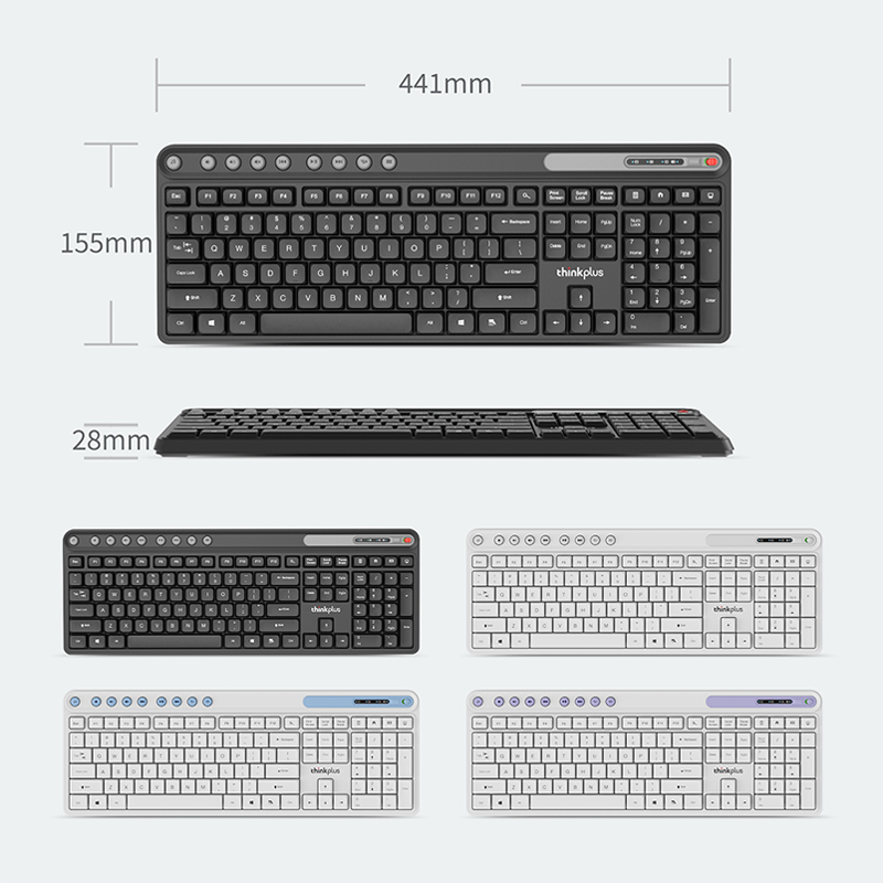 Thinkplus Wireless Light Sound Keyboard K225 Pro Lenovo 2.4G Waterproof Slim Colorful for PC Laptops Notebooks Working