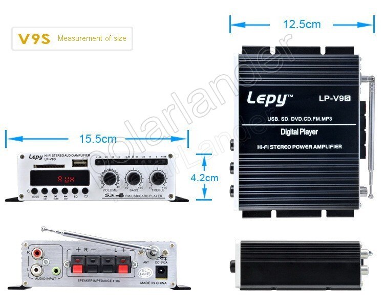 Lepy V9S 12V car auto vehicle stereo power amplifier 15WX2 USB CD SD DVD FM MP3 digital player Hi-Fi stereo power amplifier