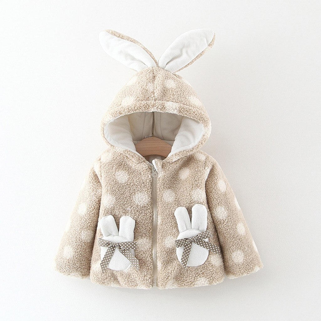 Cute Baby Children Loose Coat Zipper Bow Little Rabbit Pocket Rabbit Hat Dot Pattern Baby Costume Baby Girl Coat Outfit#40