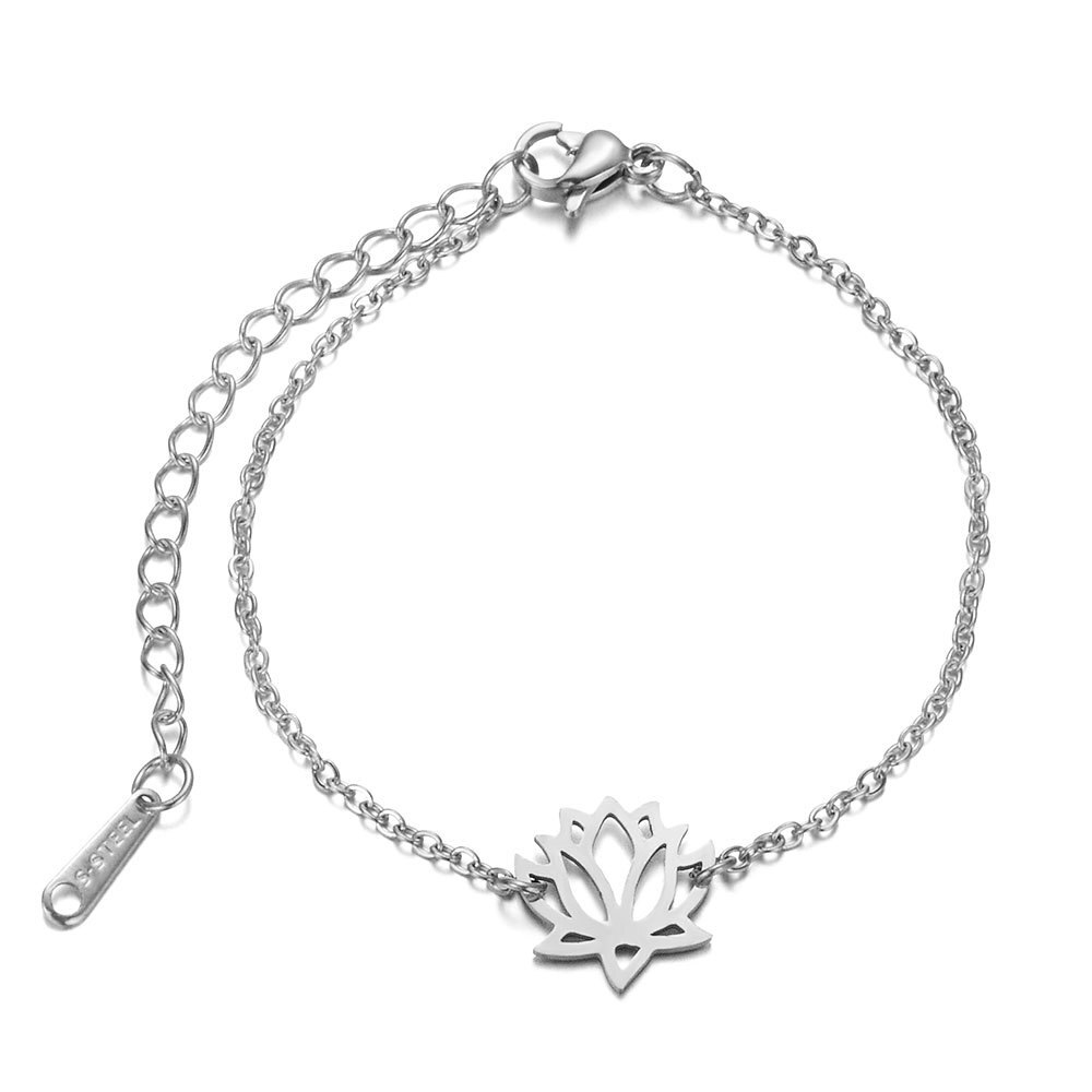 Pulseira com pingente de estrela e lua ajustável, pulseira simples, adorável, brilhante, de zircônia, joias femininas para amantes, presente: Lotus Flower