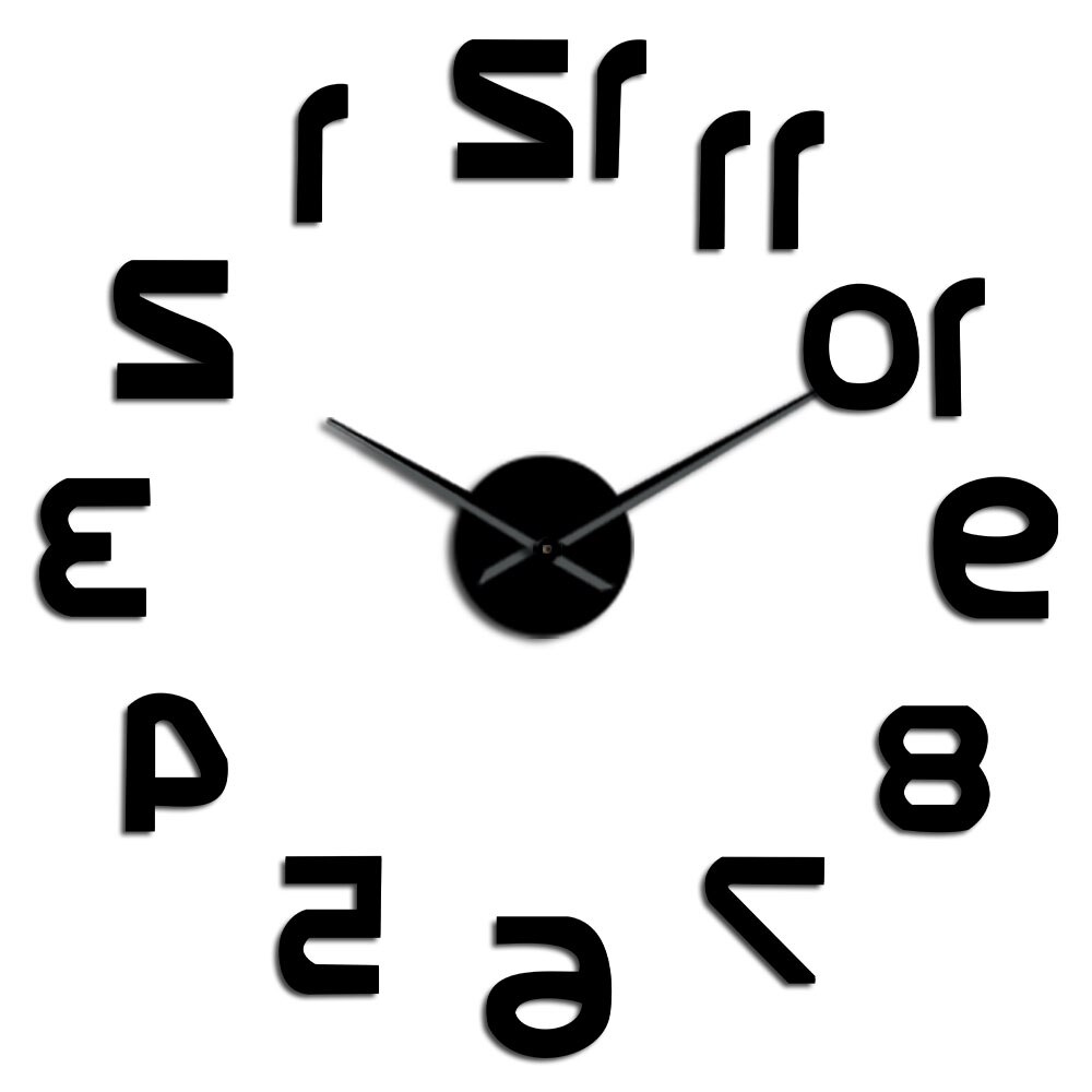 Achterwaarts 3D DIY Grote Wandklok Moderne Reverse Nummers Frameloze Tijd Horloge Luxe Spiegel Effect Grote Naald Omgekeerde Klok: Black / 37 Inch