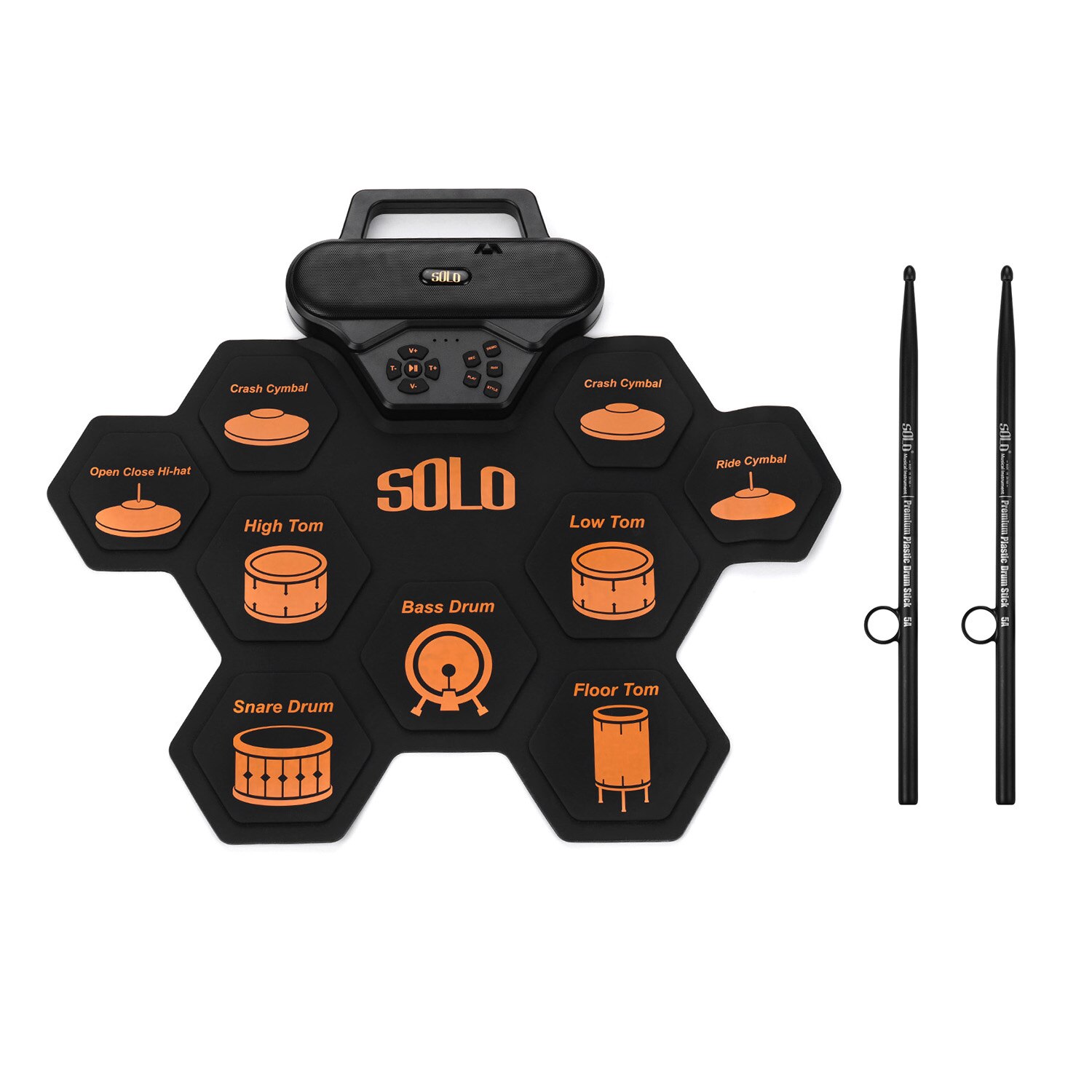 SOLO SD-50 Portable Electronic Drum Pad Digital Silicone Roll-Up Drum Practice Kit 9 Labeled Pads 2 Foot Pedals