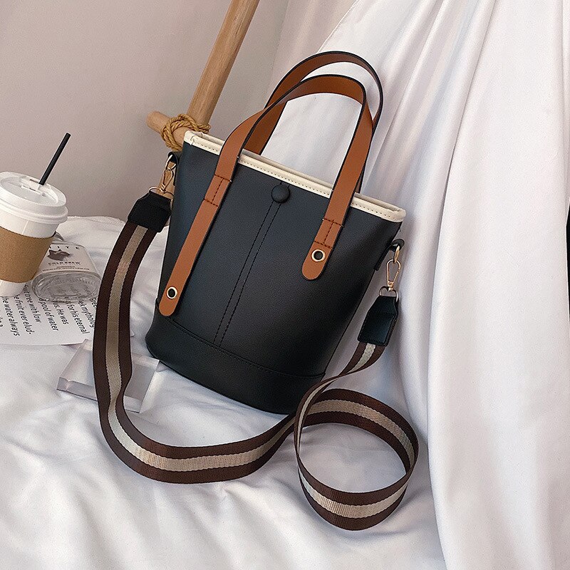 High Grade Sense Bag Western Style WOMEN'S Bag Style Korean-style Versatile Shoulder Bag Retro Hand Bucket Bag: Black