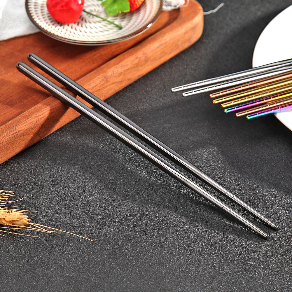 Chinese Metalen Eetstokjes Antislip Rvs Chop Sticks Set Herbruikbare Voedsel Sticks Sushi Hashi Baguette