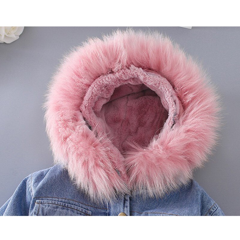 Kinderwinterjas, schattige warme fleece kraag, spijkerjas, peutermeisjeskleding, 1-5y babymeisjes winterkleding