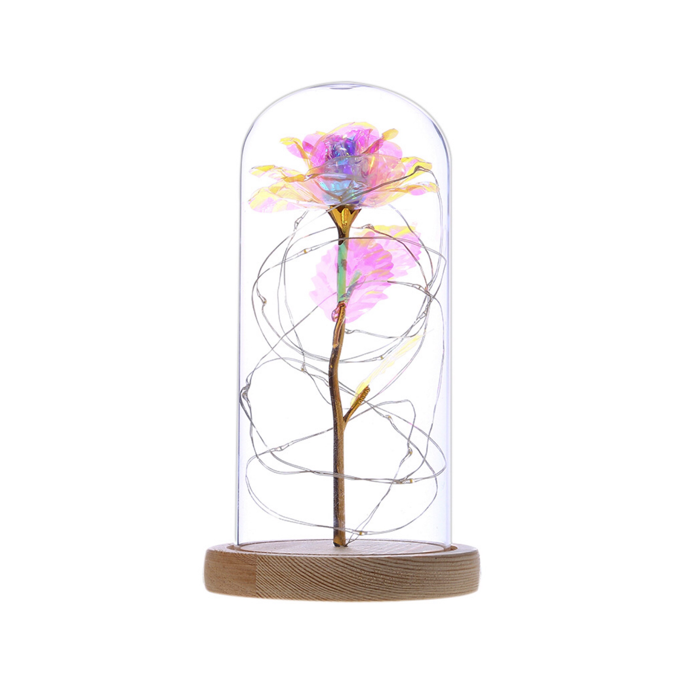 directe Galaxy Rose clignotant fleurs en flacon verre dôme pour saint valentin anniversaire décoration de mariage: Flower foil