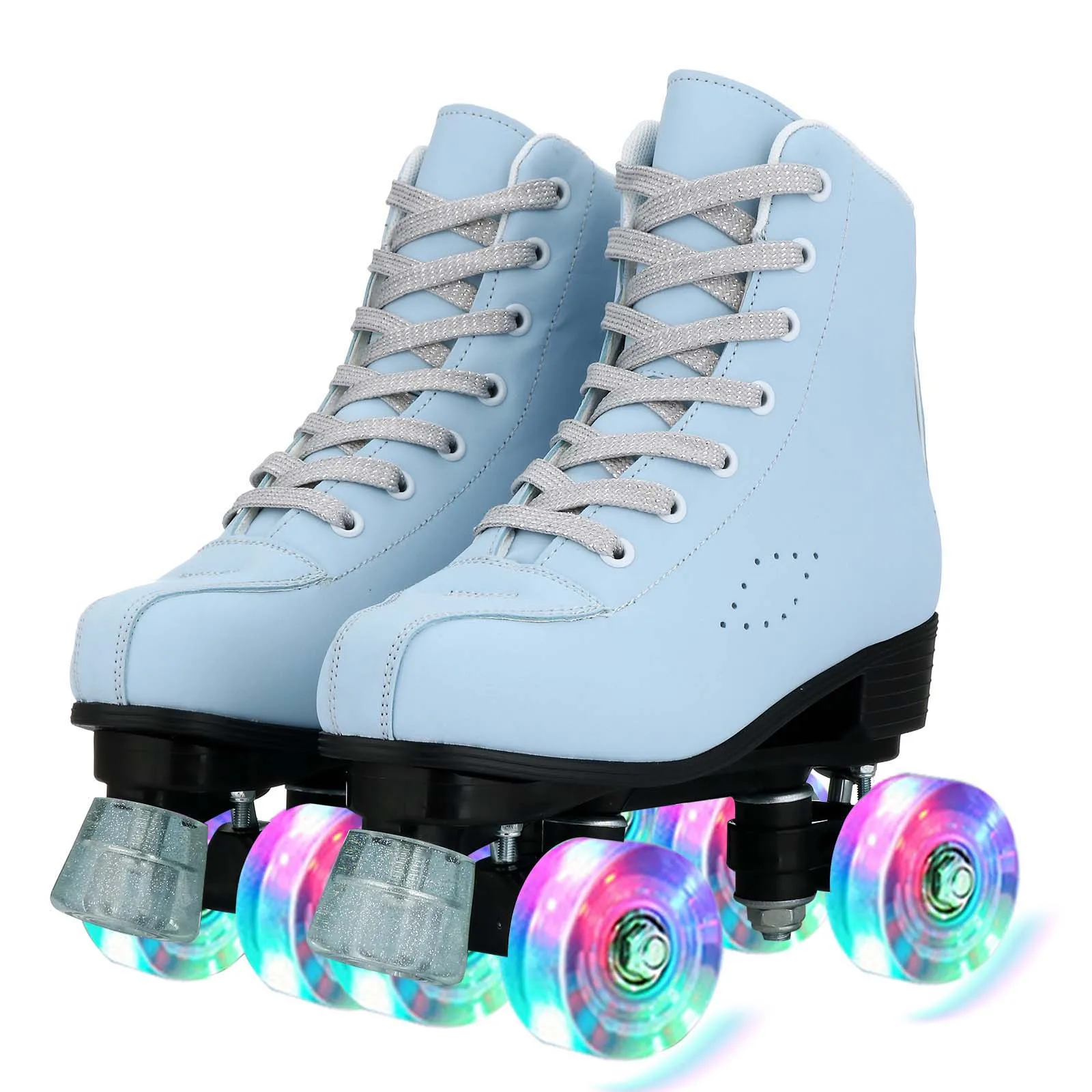 2024 blinkende Rollschuhe für Damen, zweireihig, Quad-Skate-Schuhe, für Erwachsene, Outdoor, Indoor, Skating-Training, Turnschuhe mit 4 Rädern: Himmel Blau / 4