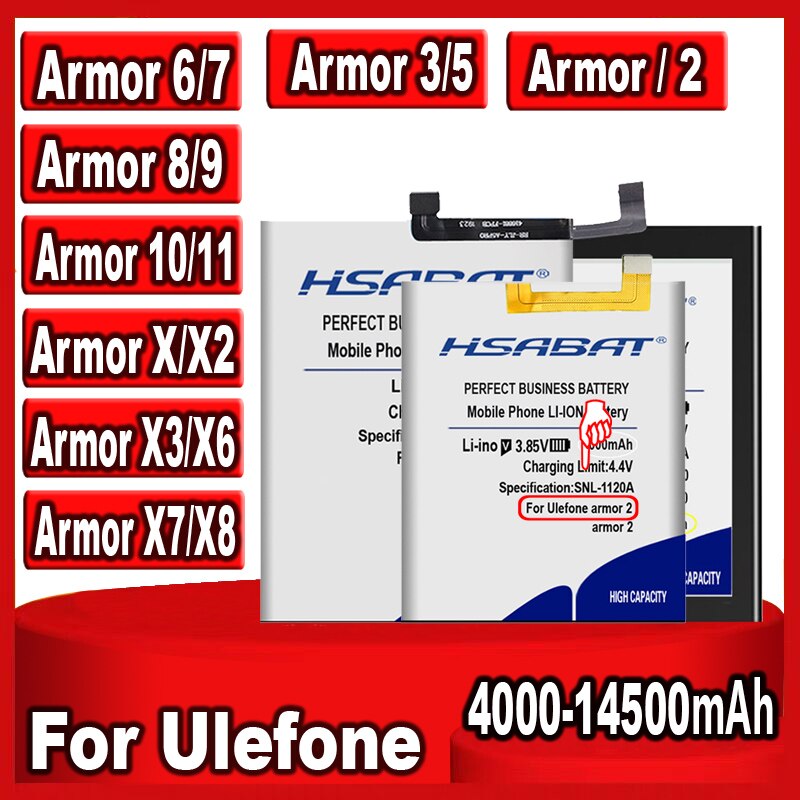 HSABAT-Batería Para Ulefone Armor 2, 3, 5, 3T, 3W, 6, 6E, 6S, 7, 7E, 8, 9, 9E, 11, X, X8, X6, 10, X2, X3, X5, X7, X7 Pro