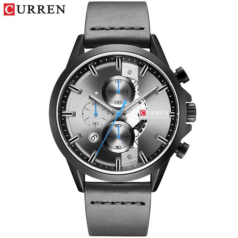 Curren relógios masculinos marca de luxo cronógrafo relógio masculino homem relógio de pulso de couro à prova dwaterproof água: gray