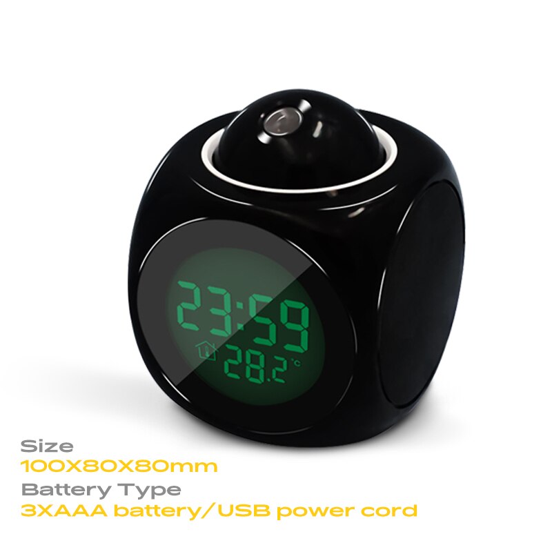Alarm Clock Night Light For Projector Lamp Voice Temperature Digital Time Projection On Wall Ceiling For Bedroom Table Decoratio: Black