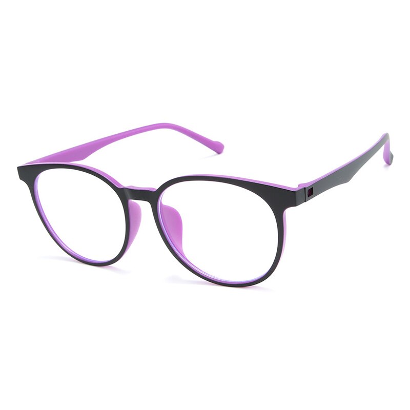 Elbru TR90 lente transparente ultraligera Marco de gafas para mujeres Anti azul claro azul-ray gafas de ordenador marcos de gafas redondas: Black Purple