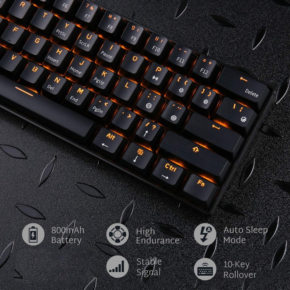 RK61 Wired Bluetooth Keyboard Dual Mode 60% Golden/ Ice Blue Backlit 61 Key Portable Mechanical Gaming Keyboard