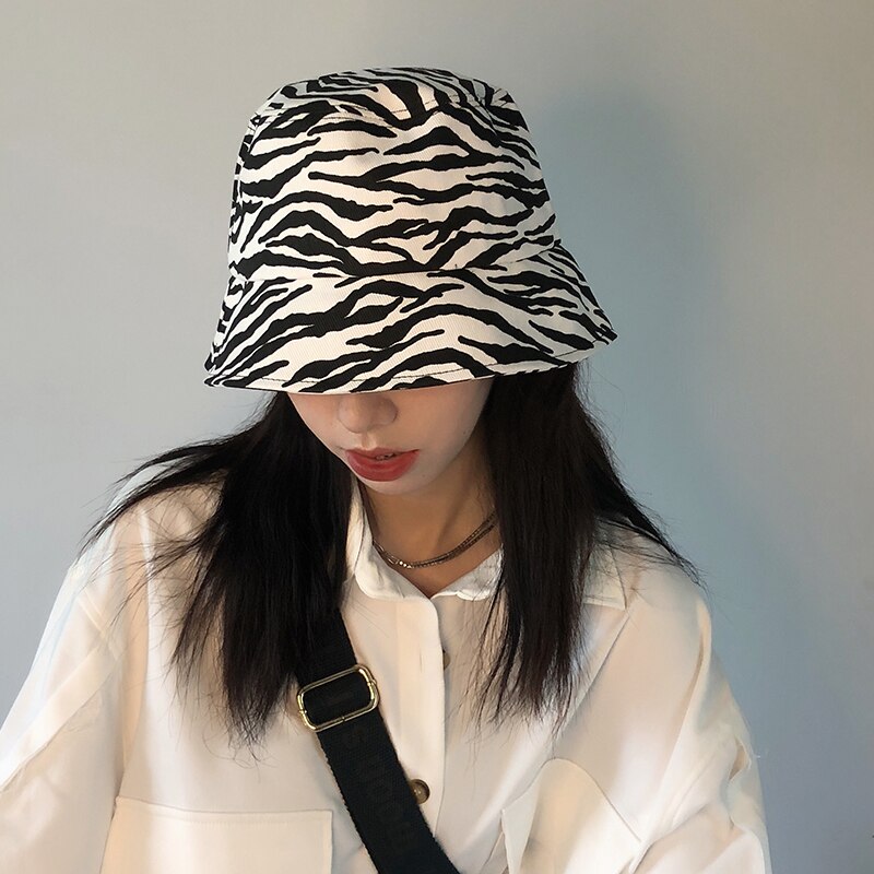 Zwart Wit Koe Zebra Patroon Emmer Hoeden Visser Caps Voor Vrouwen Zomer Luipaard Panama Emmer Hoed