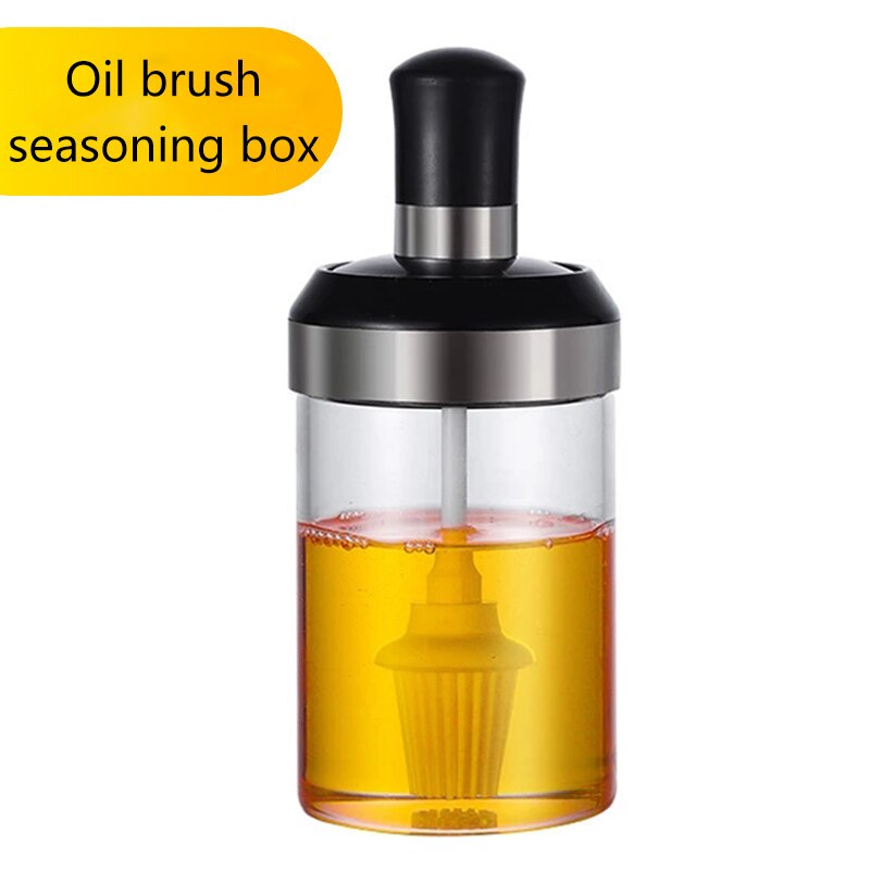 1 Pcs Caster Olie Pot Honing Spice Potten Zout Blikken Opslag Container Peper Kruiden Keuken Met Lepel/Borstel/stok En Deksel: oil brush