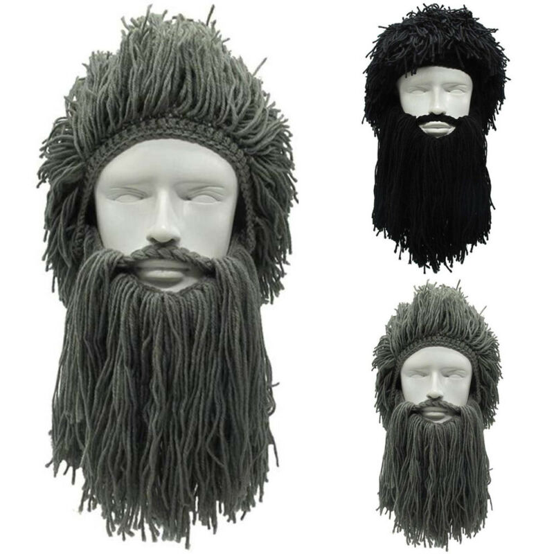 Nyeste mænd strik viking skæg huer vinter varm ski maske overskæg hue hue parykker cosplay diy huer