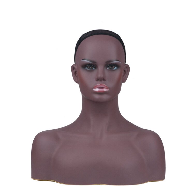 PVC femme Mannequin tête buste pour perruque bijoux et chapeau affichage: Dark skin