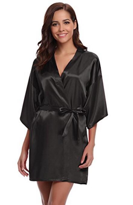 Vrouwen zijden satijnen korte nachtjapon effen kimono badjas badjas sexy badjas peignoir femme bruiloft bruid bruidsmeisjesjas