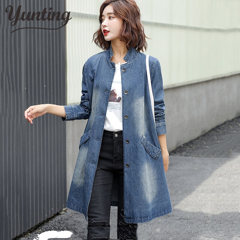 Lente Herfst Denim Trenchcoat Vrouwen Mode Grote – Grandado