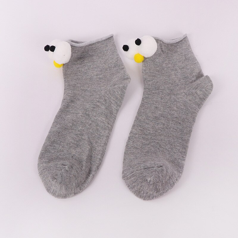 South Korean Girl Socks Style Big Eyes 13 Colors Cartoon Cotton Cute  Interesting Short Socks: Gray