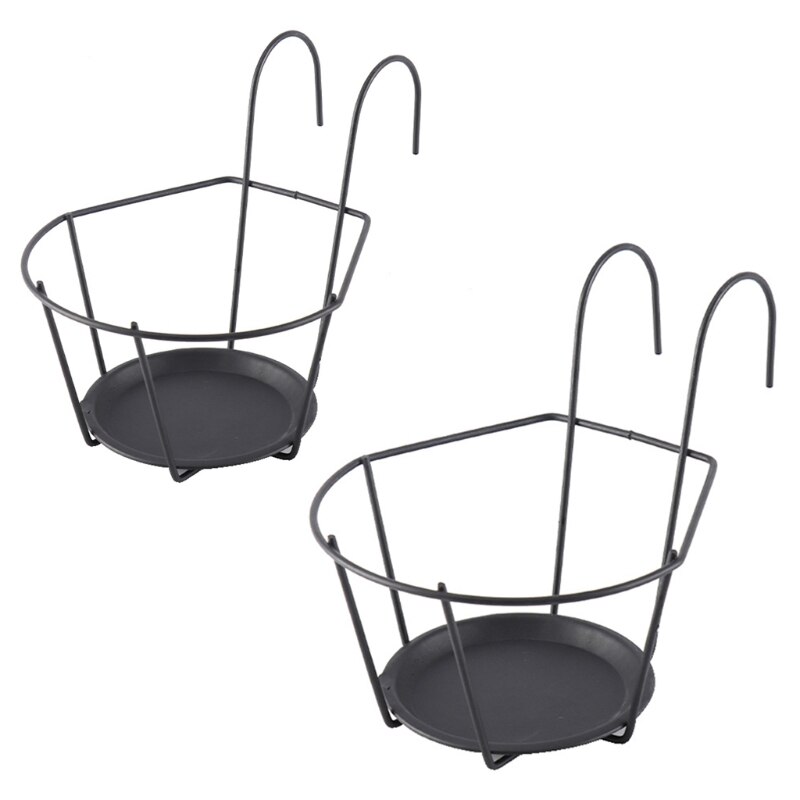 Iron Art Hanging Basket Flower Pot Holder Over The Rail Fence Planter Hangers GXMA