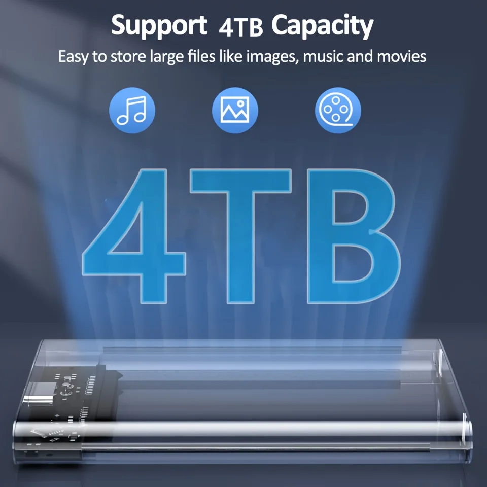 Transparent External Hard Drive Case 2.5 Inch HDD SSD Case Micro-B To USB3.1 4TB Drive Housing Compatible UASP SATA III Laptop
