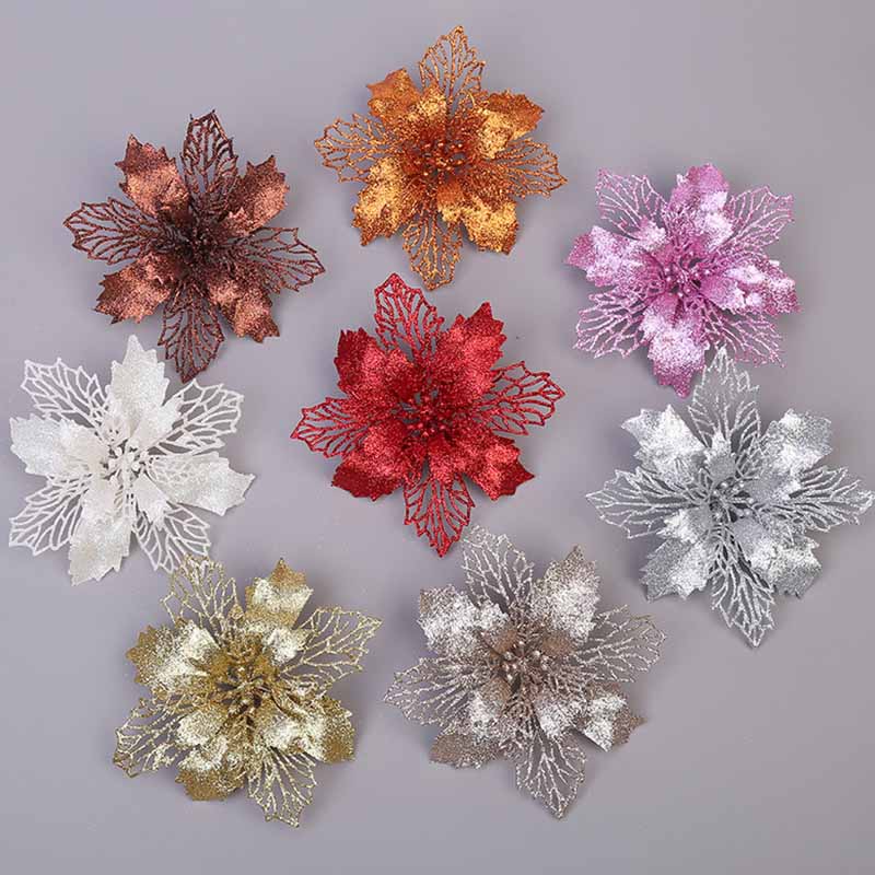 Arbre suspendu 10 pièces/ensemble fleur de noël Poinsettia fête décoration offre spéciale 9/11/16CM populaire paillettes